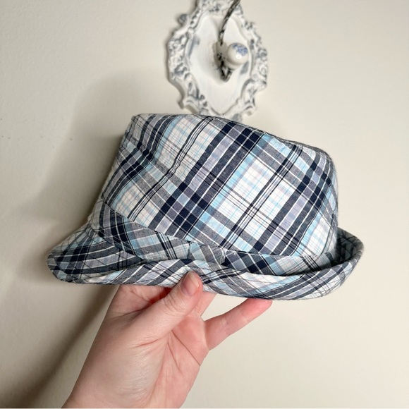 Plaid fedora hat blue and white - Picture 6 of 9